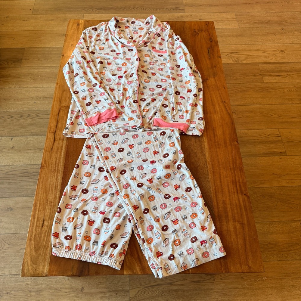 Cuddl Duds Women's Cream/Pink Donuts and Coffee Pajama Set Size XL